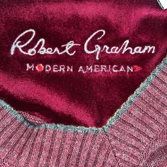 Robert Graham v neck sweater burgandy 100% cotton business casual career event - Picture 5 of 13